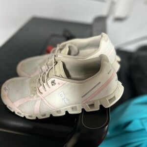 On Running Women's Cloud Sneakers in Pale Pink and Cream